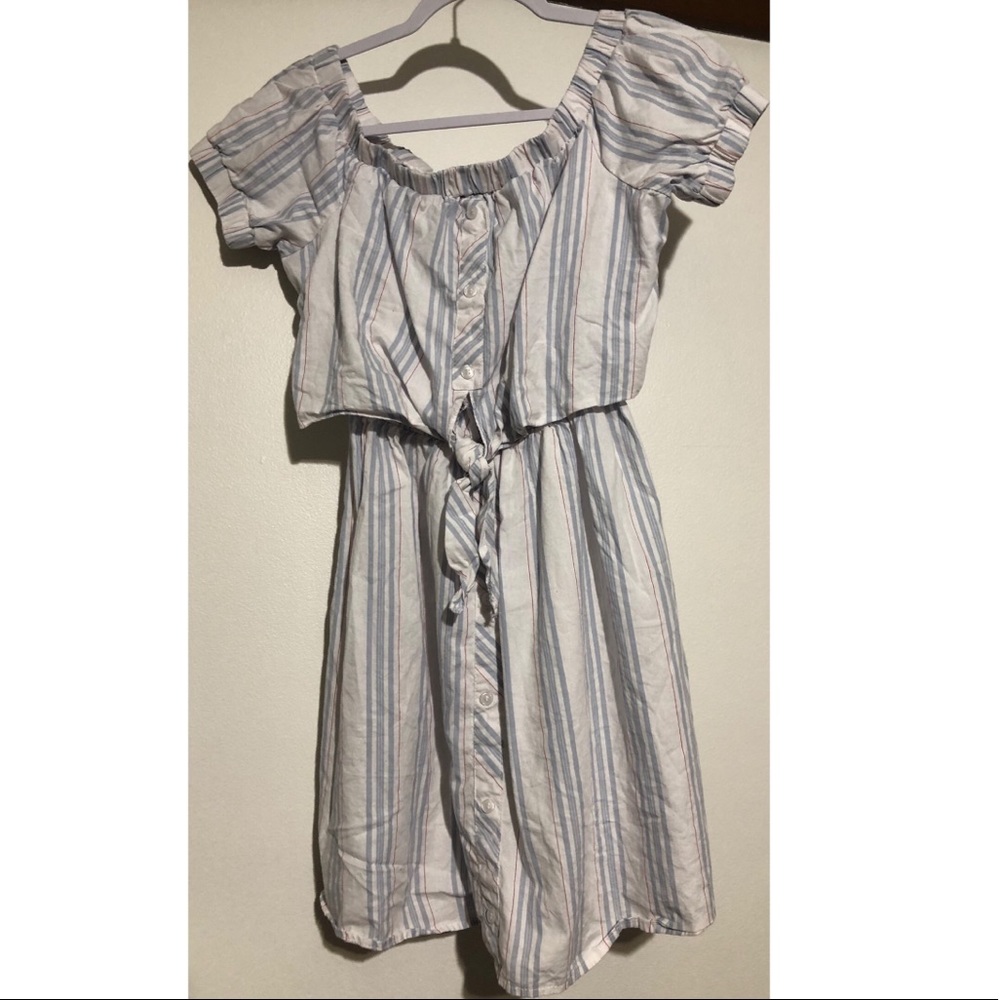 White with blue and red stripes dress